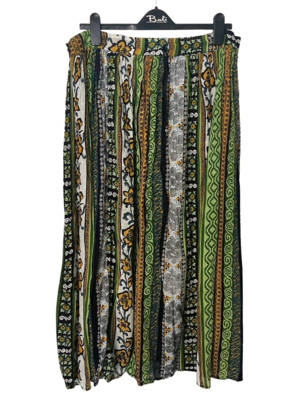 Vintage 90s Green broomstick Stripe Rayon India Maxi Skirt Boho one size grunge